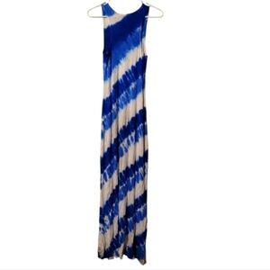 Calvin Klein Blue and White Striped Tie Dye Sleeveless Summer Maxi Dress Size 2